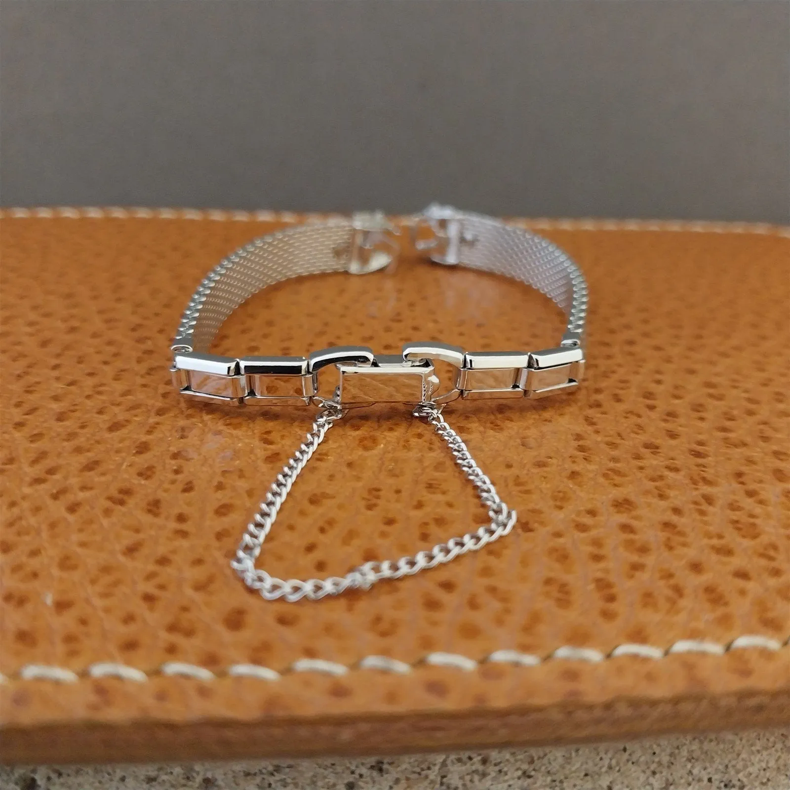 Ladies White Gold Filled Speidel Diamond Mesh Single-Lug nos Vintage Watch Band