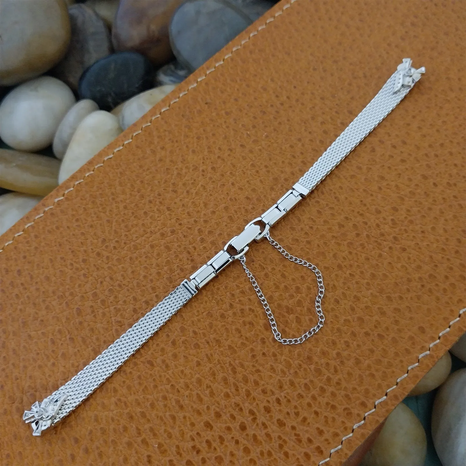 Ladies White Gold Filled Speidel Diamond Mesh Single-Lug nos Vintage Watch Band