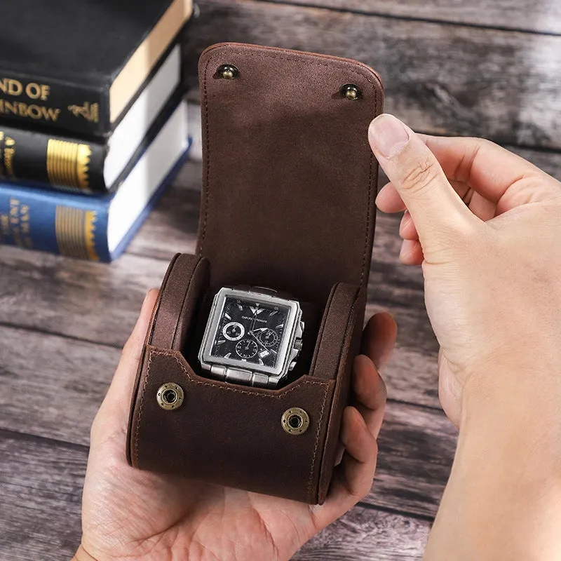 Leather Watch Travel Roll Case for 1 Watch