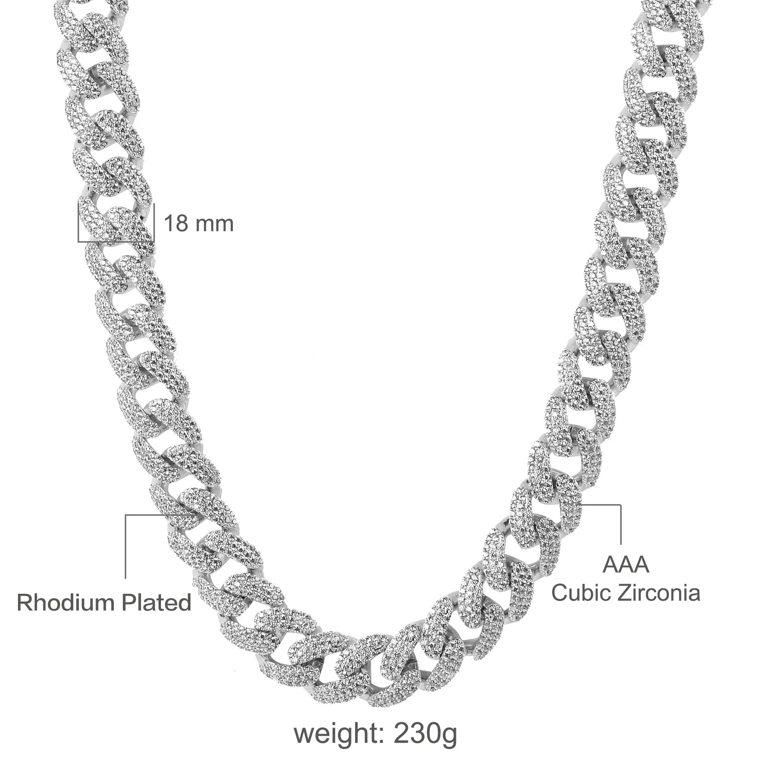 Luxurious 18 MM Cuban Link Chain with Sparkling Cubic Zirconia