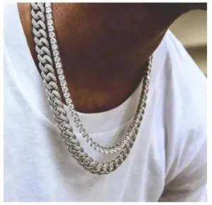 Luxurious Cameo Gold Cuban Link Jewelry Set with Dazzling Tennis Choker and Bracelet