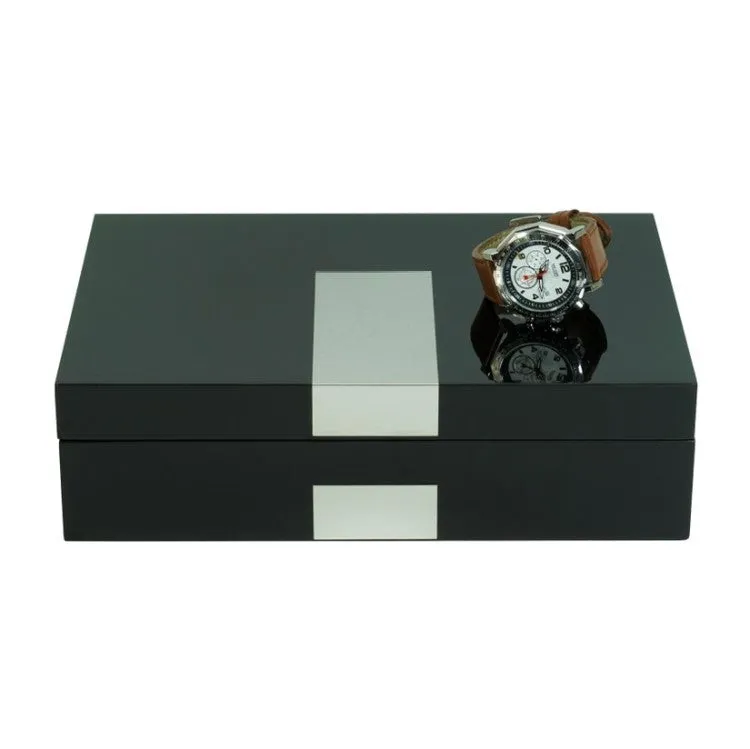 Luxurious Ebony Lacquered 8 Slots Wooden Wrist Watch Box with Lock
