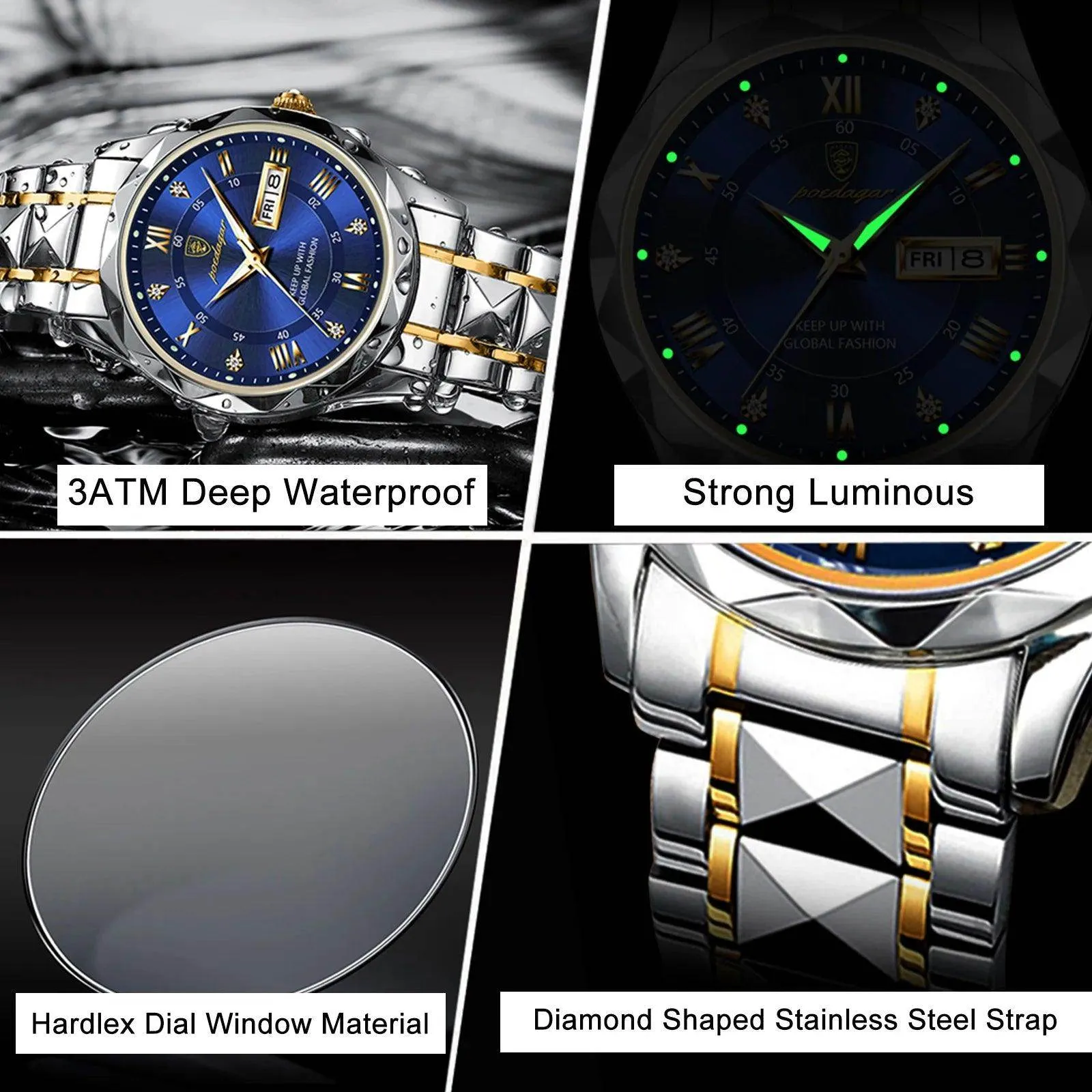 Luxury Wristwatch Stainless Steel Quartz Men's Watch