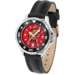 Maryland Terrapins Ladies Competitor Ano Poly/Leather Band Watch w/ Colored Bezel