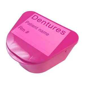 Medegen Denture Cup, with Hinged Lid, 4" x 3" Depth 2" Pink