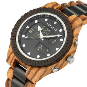 Men Watches BOBO BIRD Wooden Dual Display Wristwatch Luminous Hands Japanese Quartz Movement Auto Date Chronograph часы мужские