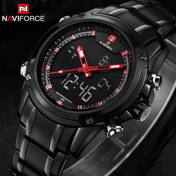 Men Watches NAVIFORCE Luxury Brand Full Steel Quartz Clock Digital LED Watch Army Military Sport Watch
