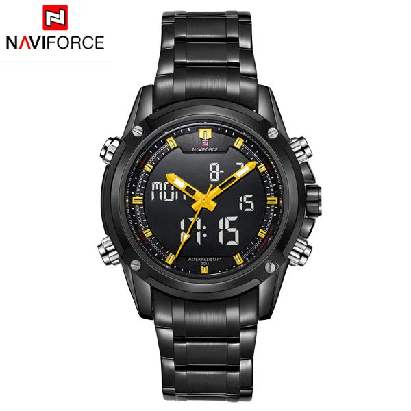 Men Watches NAVIFORCE Luxury Brand Full Steel Quartz Clock Digital LED Watch Army Military Sport Watch