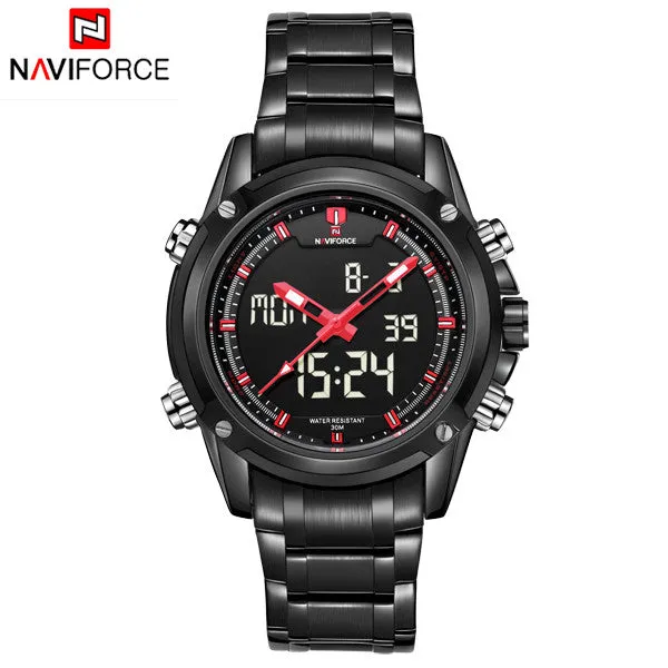 Men Watches NAVIFORCE Luxury Brand Full Steel Quartz Clock Digital LED Watch Army Military Sport Watch