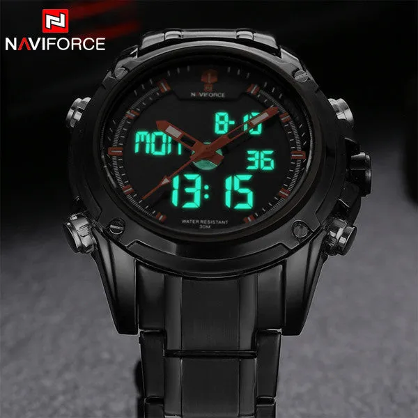 Men Watches NAVIFORCE Luxury Brand Full Steel Quartz Clock Digital LED Watch Army Military Sport Watch