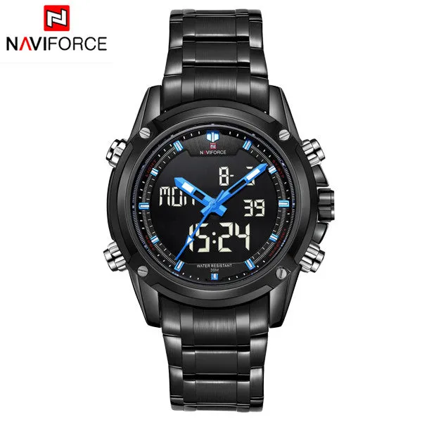 Men Watches NAVIFORCE Luxury Brand Full Steel Quartz Clock Digital LED Watch Army Military Sport Watch