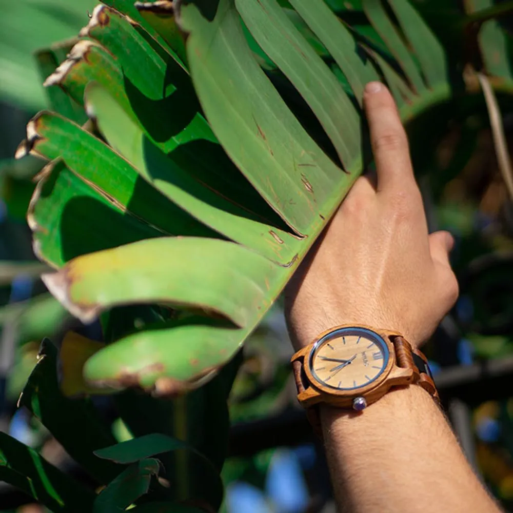 Men's Handmade Engraved Ambila Wooden Timepiece - Personal Message on the Watch