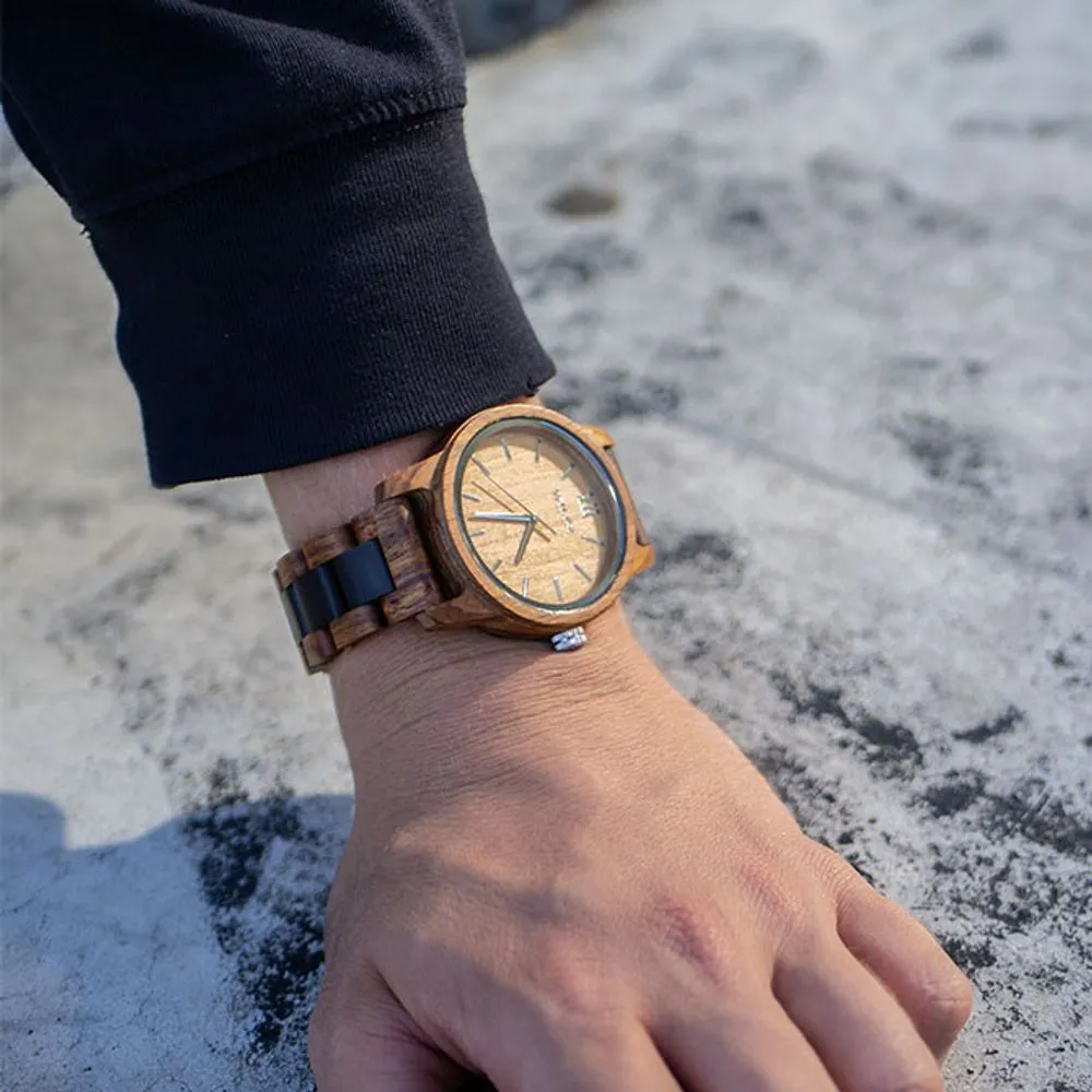 Men's Handmade Engraved Ambila Wooden Timepiece - Personal Message on the Watch
