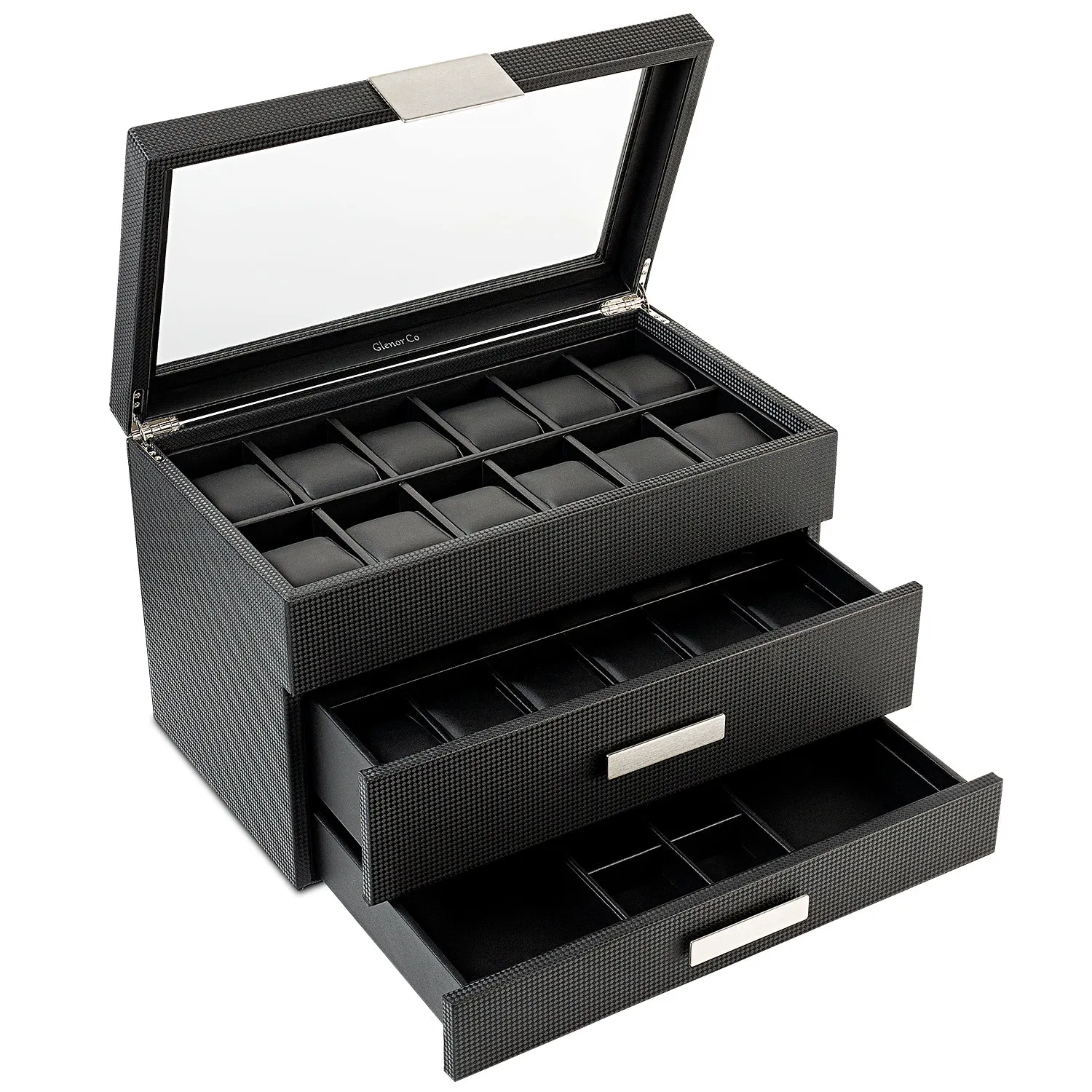 Men's Watch Box Organizer With Valet Drawer - 24 Slots