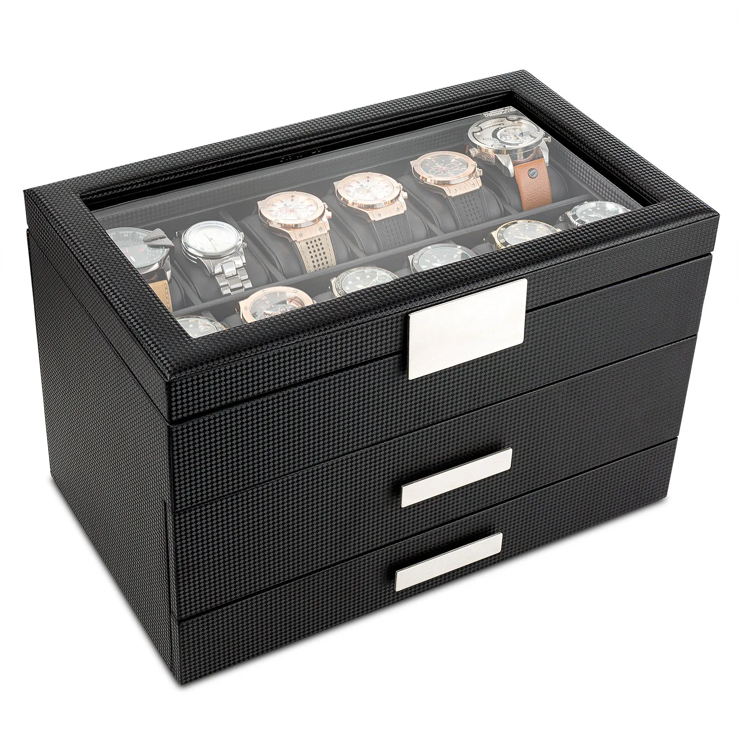 Men's Watch Box Organizer With Valet Drawer - 24 Slots
