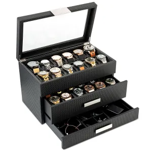 Men's Watch Box Organizer With Valet Drawer - 24 Slots