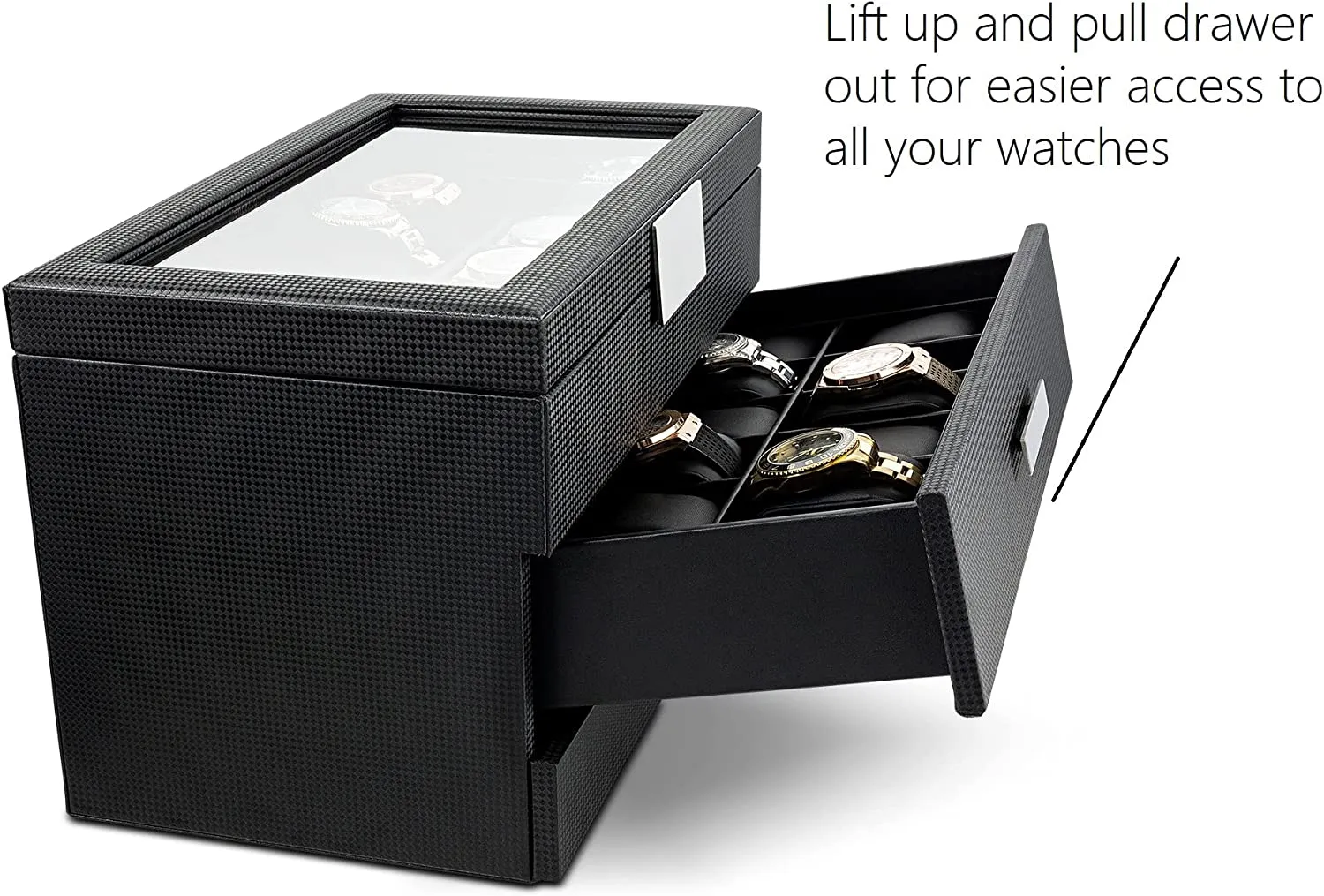 Men's Watch Box Organizer With Valet Drawer - 24 Slots