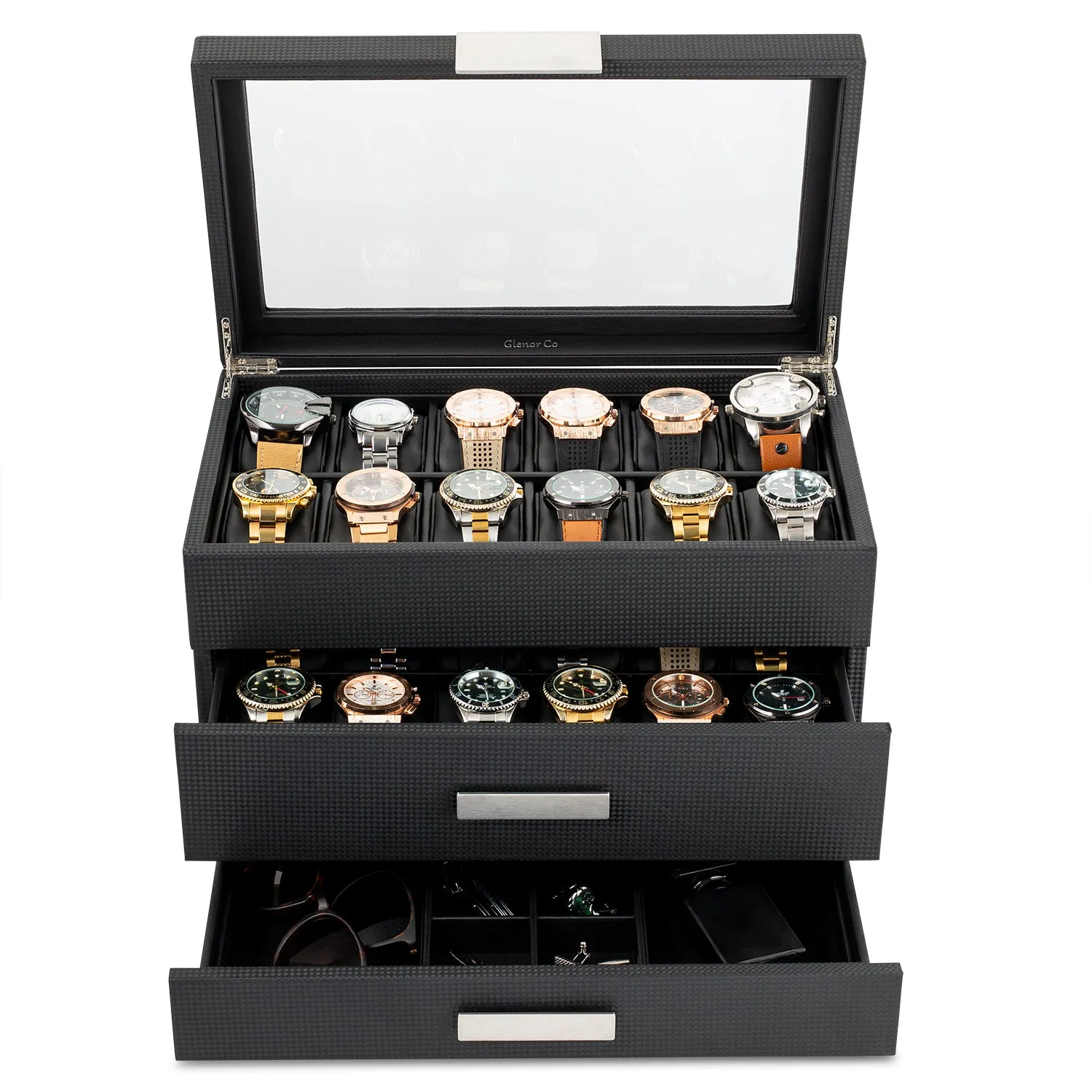 Men's Watch Box Organizer With Valet Drawer - 24 Slots