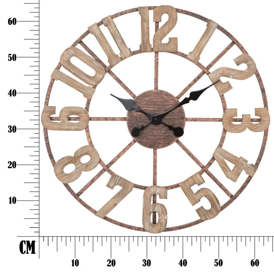 Metal & Wooden Arabic Numbers Wall Clock