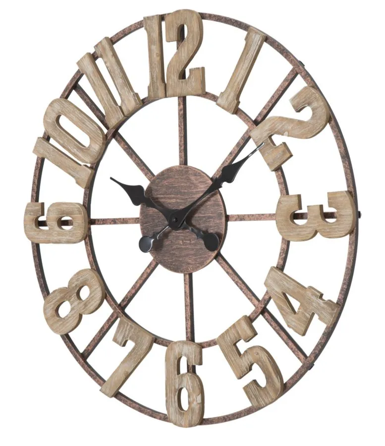 Metal & Wooden Arabic Numbers Wall Clock