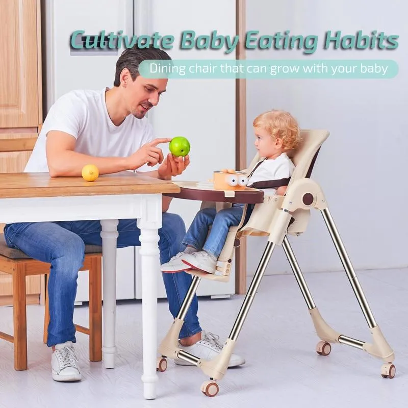 Multi-function Foldable Baby High Chair with Wheels