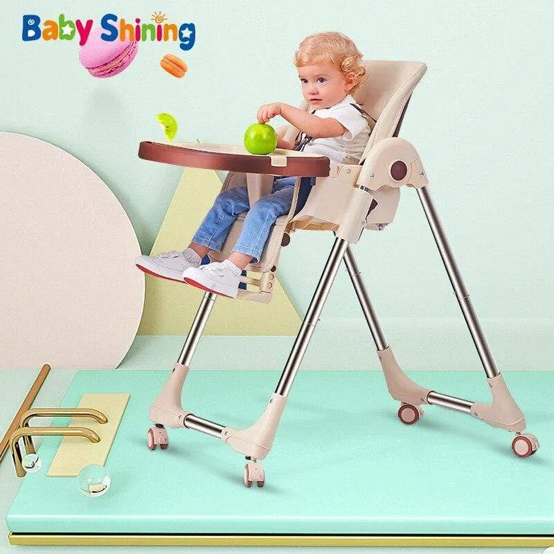 Multi-function Foldable Baby High Chair with Wheels