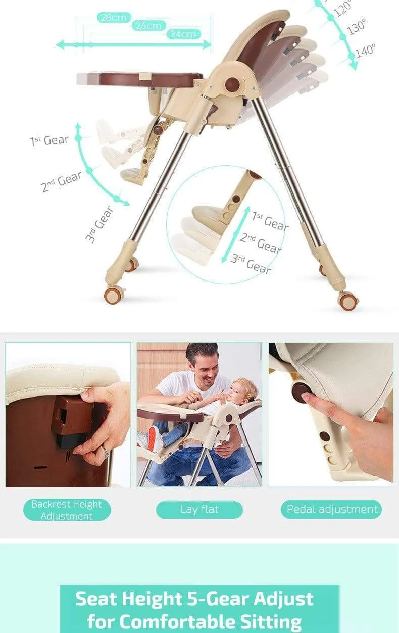 Multi function Foldable Portable Baby High Chair with Wheels