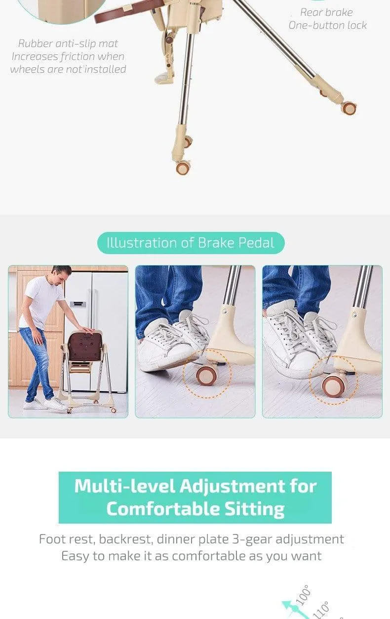 Multi function Foldable Portable Baby High Chair with Wheels
