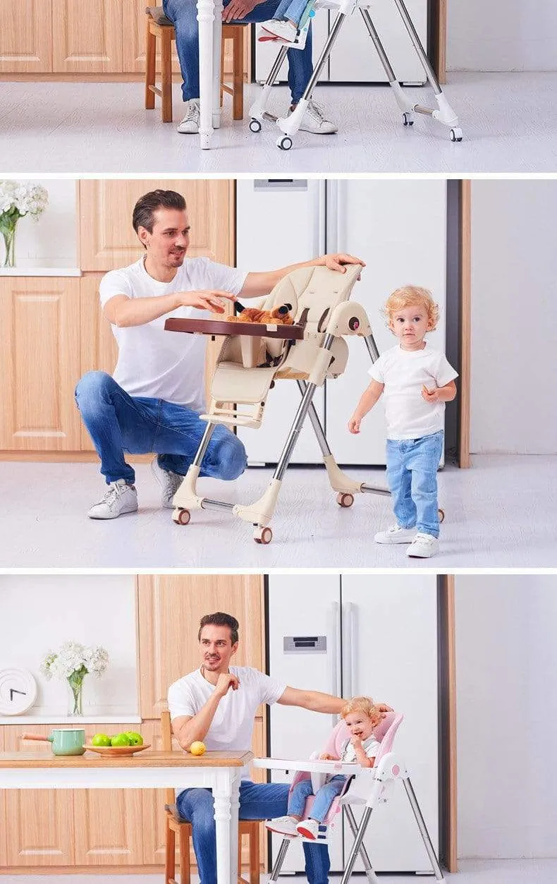 Multi function Foldable Portable Baby High Chair with Wheels