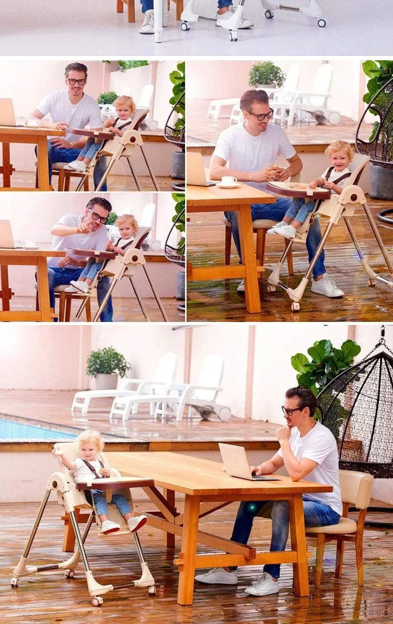 Multi function Foldable Portable Baby High Chair with Wheels