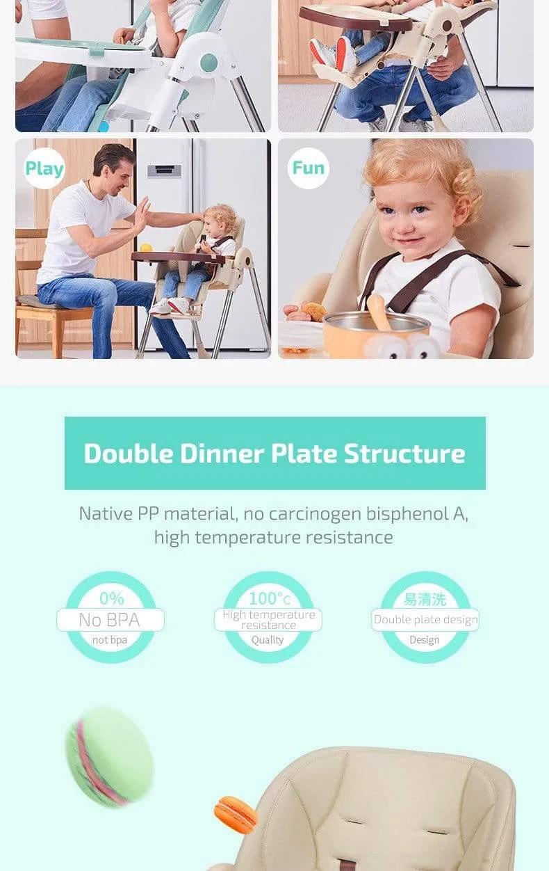 Multi function Foldable Portable Baby High Chair with Wheels