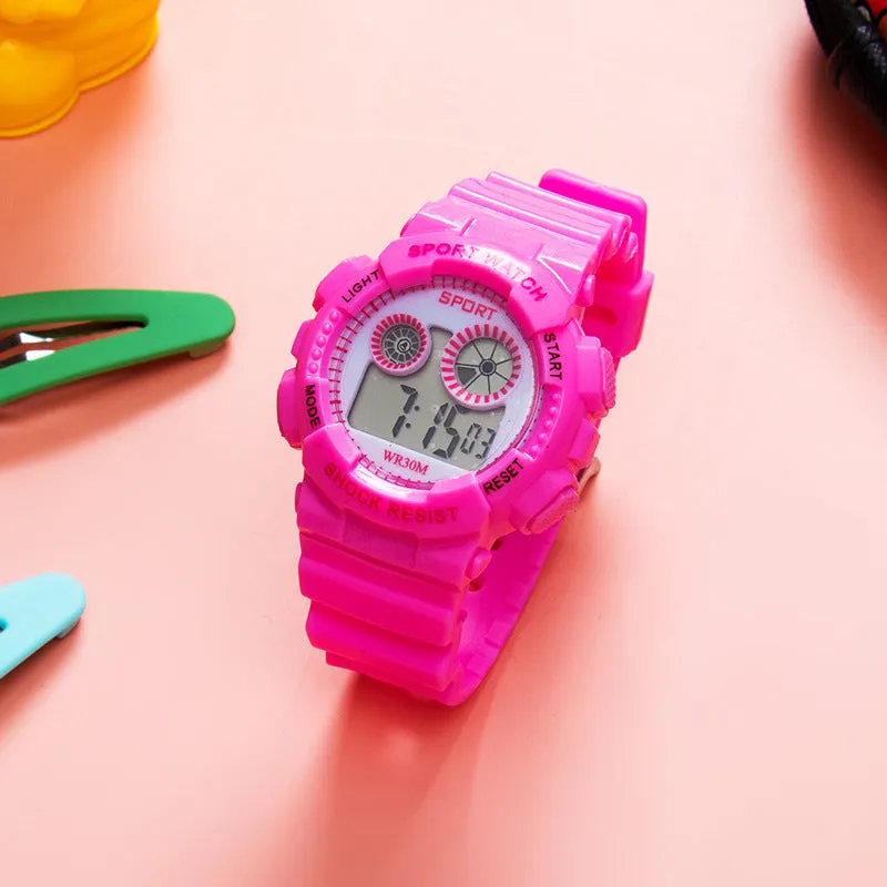 Multi-function luminous belt Alarm Bick Macaralon men and women watch LED students sports waterproof electronic watch
