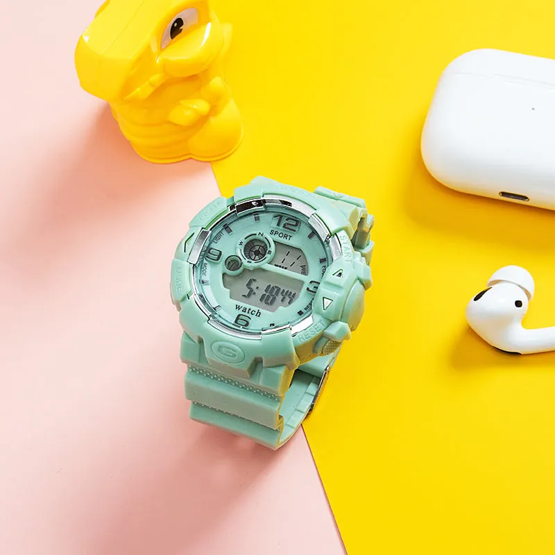 Multi-function luminous belt Alarm Bick Macaralon men and women watch LED students sports waterproof electronic watch
