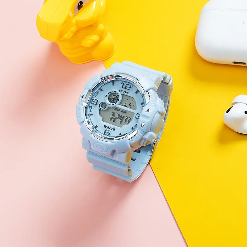 Multi-function luminous belt Alarm Bick Macaralon men and women watch LED students sports waterproof electronic watch