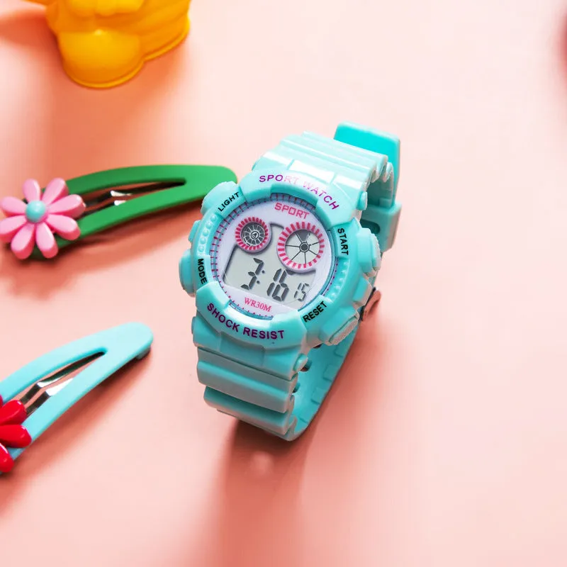 Multi-function luminous belt Alarm Bick Macaralon men and women watch LED students sports waterproof electronic watch