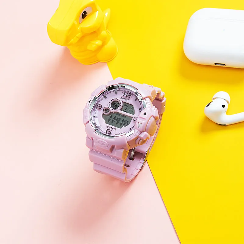 Multi-function luminous belt Alarm Bick Macaralon men and women watch LED students sports waterproof electronic watch