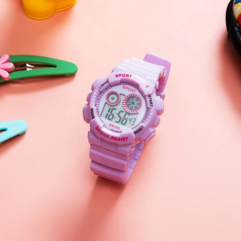 Multi-function luminous belt Alarm Bick Macaralon men and women watch LED students sports waterproof electronic watch