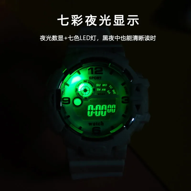 Multi-function luminous belt Alarm Bick Macaralon men and women watch LED students sports waterproof electronic watch