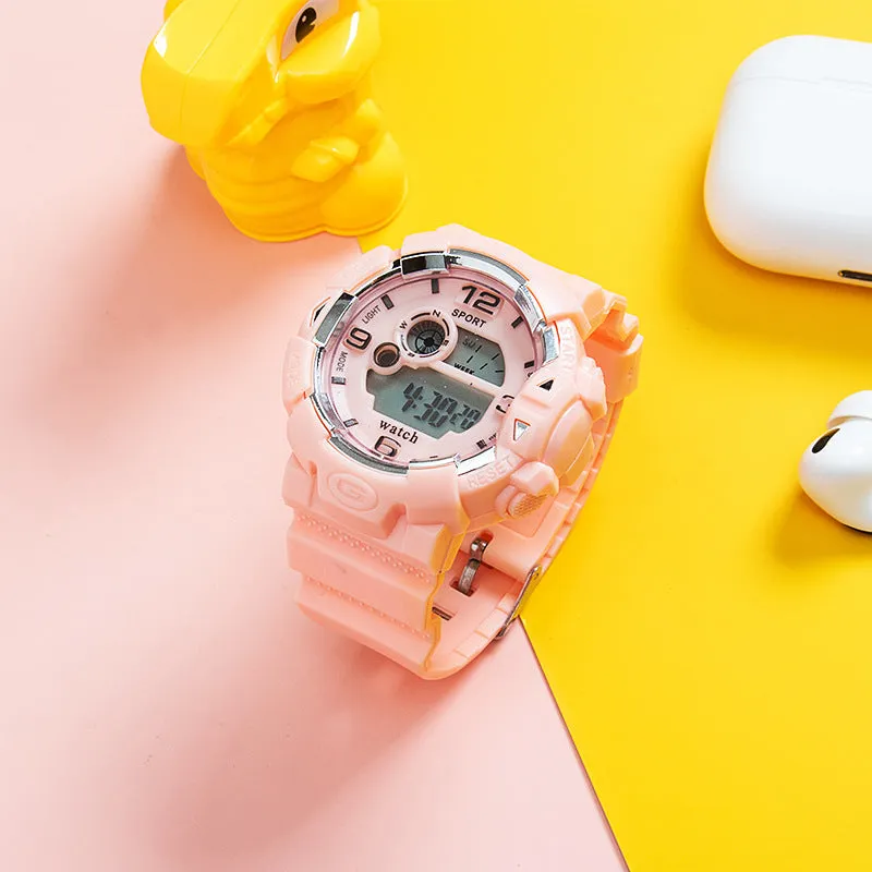 Multi-function luminous belt Alarm Bick Macaralon men and women watch LED students sports waterproof electronic watch