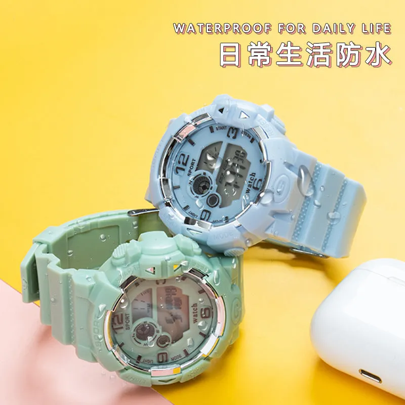 Multi-function luminous belt Alarm Bick Macaralon men and women watch LED students sports waterproof electronic watch