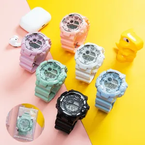 Multi-function luminous belt Alarm Bick Macaralon men and women watch LED students sports waterproof electronic watch