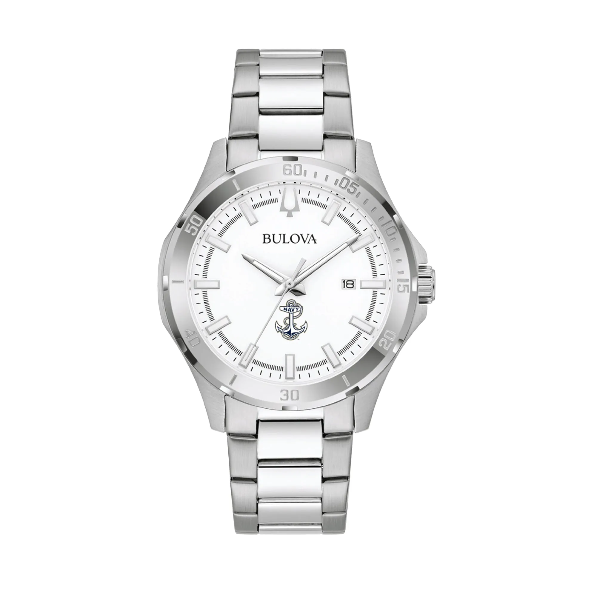 Navy Anchor Bulova Men's Sport Classic Stainless Steel Watch (White Dial)*