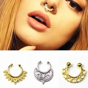 new Gold Silver Color Piercing nose ring Hoop nose For Women faux clip Rings clicker non Body Jewelry e03
