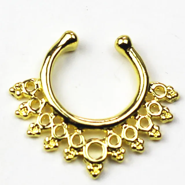 new Gold Silver Color Piercing nose ring Hoop nose For Women faux clip Rings clicker non Body Jewelry e03