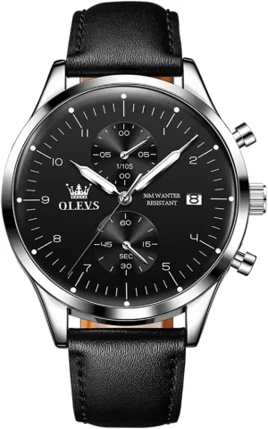 OLEVS Mens Watches Date Ultra Thin Minimalist Fashion Casual Analog Quartz Watch Slim Simple Big Face Waterproof Dress Wrist Watches with Leather Band for Men (E)