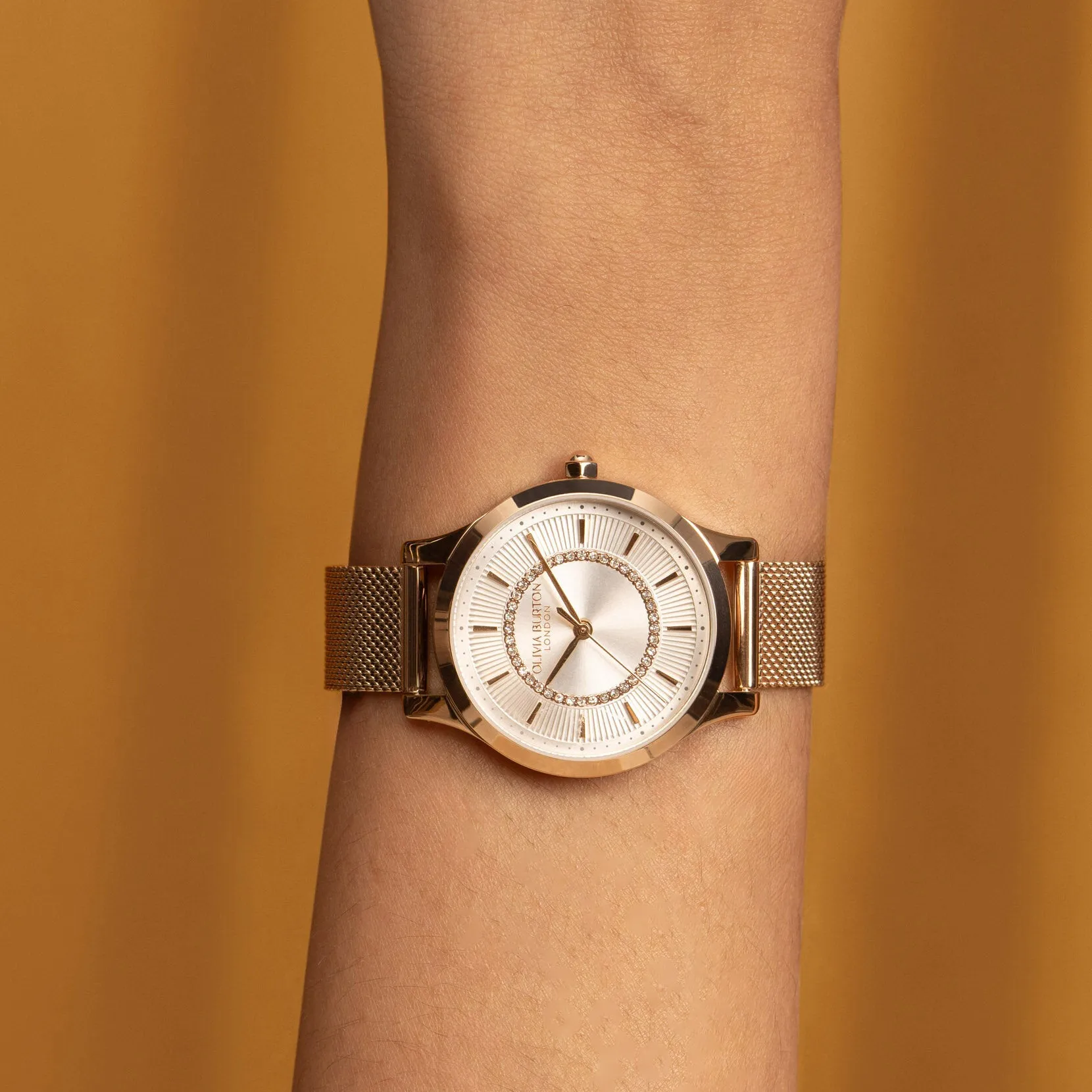 Olivia Burton 30mm Wonderlust White & Rose Gold Mesh Watch