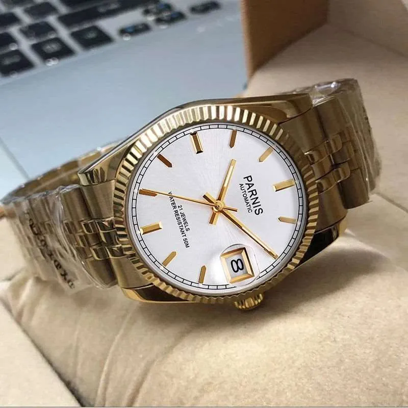 Parnis 36mm Datejust Automatic Full Gold Homage Watches