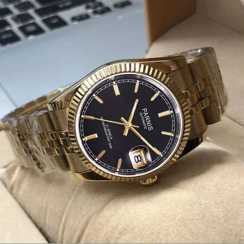 Parnis 36mm Datejust Automatic Full Gold Homage Watches