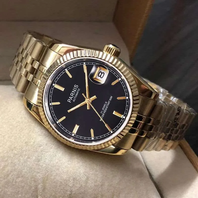 Parnis 36mm Datejust Automatic Full Gold Homage Watches