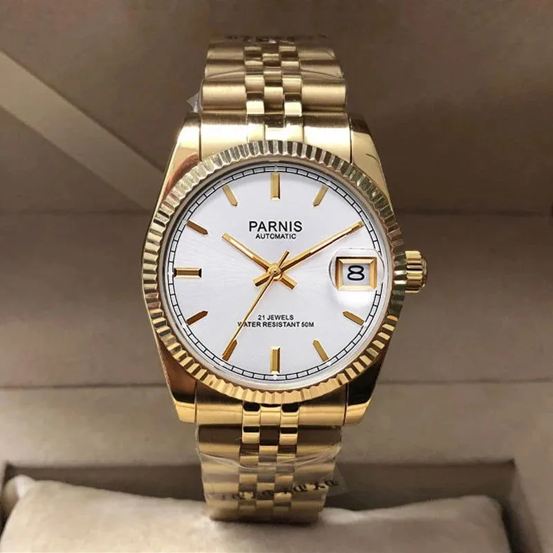 Parnis 36mm Datejust Automatic Full Gold Homage Watches